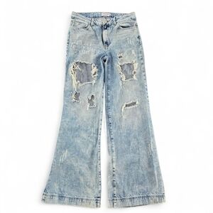 Litz by Uniq Women’s Distressed Wide Leg Jeans Size 27/5 Light Wash 100% Cotton